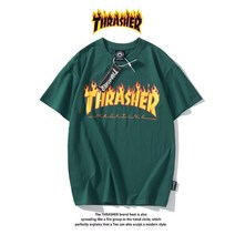 Thrasher flame T-shirt 트레셔 플레임 로고 반팔 초록색