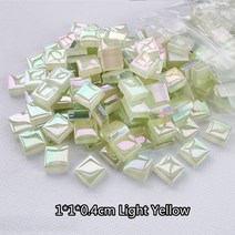 붙이는타일 벽데코 타일 스페인 거실 폴리싱 모자이크 100pcs 반짝이 유약 유리 1cm 정사각형 diy 어린이어린이 수제 공예를위한 재료 만들기, 연노랑, 100개