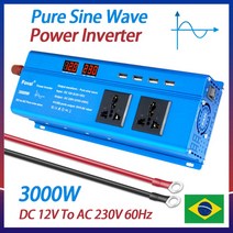 차량용인버터 차량 24v 12v 순수 정현파 DC 12V ~ AC 230V 60Hz 3000W 피크 LED 디스플레이(4.8 A 4 USB 2 범용 콘센트 차량용 어댑터 전원 포함, 12v 60hz 범용