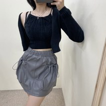 VANANA2 여성용 데일리 유니크 허리밴딩 레더 가죽 스트링 미니 스커트 3color