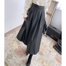 핀치 페이크 레더 여성 플레어 스커트