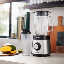 독일 직구 필립스 블렌더 HR3573/90 1000W 스무디 믹서 27000 rpm 2L 유리 용기 음료수 병 얼음 분쇄 기능 식기세척기 사용 가능 금속/유리-17192, 450와트
