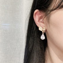 쥬얼포레 잎사귀 물방울 큐빅 귀걸이 귀찌 귀안뚫는귀걸이