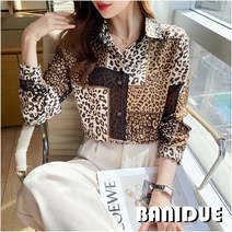 [바니드] 여성 센언니 디자인 레오파드 쉬폰 긴팔셔츠 블라우스 0142