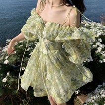 비치 원피스 오프숄더 휴가 드레스 여성 여름 프릴 백리스 서스펜더 스커트 불멸의 해변 산야