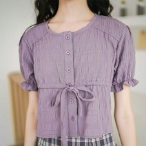 [이꾸띠] 베네피시에이리 여성 여름 헨리넥 무지 리본 원컬러 블라우스