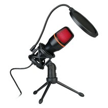 ELSECHO RGB램프 컴퓨터 USB 콘덴서 마이크로폰 밴드 스탠드 세트 마이크로폰 세트, 블랙
