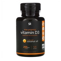 스포츠리서치 SR 비타민D3 10000IU (250mcg) 코코넛오일함유 비타민D 영양제 1병 120개 알약, 120정
