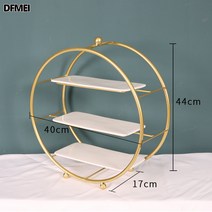 DFMEI 디저트 스탠드 찬찬기 티타임 스탠드 진열대 트레이 진열대 철예 새장 오후 다과 스탠드 케이크 스탠드, 원형 직경 40 골드 세라믹 접시 3개 포함