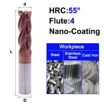 MZG HRC 45 55 65 2 에지 4 플루트 스퀘어 밀링 커터 티타늄 가공 CNC 경질 합금 카바이드 공구 텅스텐 스, 04 4F55C_21 12X12X75L