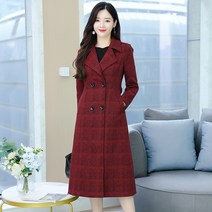 A라인코트 레드체크 2022겨울 모직 코트 스타일 슬림핏 여성코트 무릎넘는길이 슈퍼롱 솜넣은 두꺼운