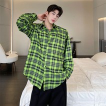 연두색 고방체크 긴팔 셔츠 남자 간절기 체크 남방