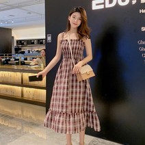 타니즈 로썸 여성 나시 체크 롱 원피스