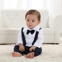 귀여운 턱시도 멜빵 우주복 0-24개월 돌복 발싸개 유아 신생아옷 아기 실내복 롬퍼 백일옷