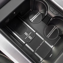 카프트 더뉴 팰리세이드 메탈 플레이트 튜닝 용품 인테리어 몰딩, 1열 컵홀더 (무선충전-유), 카본(블랙)