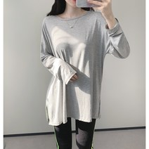 국내제작 라운드넥 찰랑 레이온 스판 박스 루즈핏 오버핏 트임 긴팔티 티셔츠 (3컬러)
