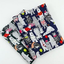 방수원단 150D 폴리에스터 헤비 듀스포 본염프린트 PU우레탄 양면 방수천 곰패밀리, 곰패밀리-블루(576)