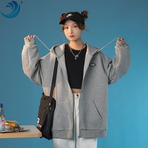 라지 니트 카디건 여성 한국판 하라주쿠 스웨터 후드 재킷 패션 지퍼 긴팔 캐주얼 재킷 스포츠 캐주얼 재킷