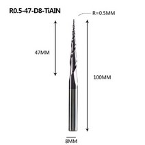 밀링 커터 텅스텐 솔리드 카바이드 엔드 밀 4mm 6mm 8mm 볼 노즈 테이퍼 엔드, R0.5-47-D8-TiAlN