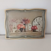 엔틱쟁반 차쟁반 다과쟁반 트레이 쟁반 43x32cm 사각쟁반, 시계가있는 명화