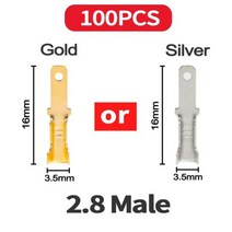 100 개/몫 2.8/4.8/6.3mm 남성과 여성 스페이드 압착 단자 골드 황동/실버 자동차 스피커 전기 와이어 커넥터 Termin, Gold, 2.8Male - 100PCS