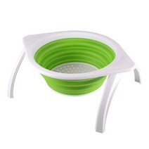 Folding Vegetable Fruit Washing Basket Drain With Stand Leg Strainer Colander Silicon Collapsibl, Light Green