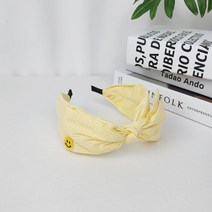 무이토린다 옐로우 발랄 스마일 체크 왕리본 헤어밴드