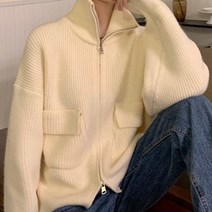 디아더컬러 여성 가을 겨울 니트 집업 자켓 루즈핏 오버핏