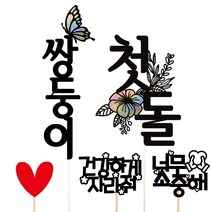 비비드레인 백일 첫돌 두돌 생일 케이크토퍼, 쌍둥이+첫돌