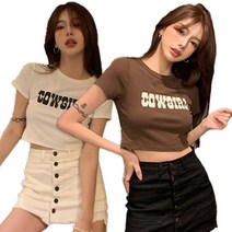 감성갤러리 1+1 영문 레터링 라운드 크롭 반팔 티셔츠 여름 크롭티 S-C030