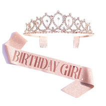 벌스데이 걸 핑크 골드 실버 공주 왕관 이벤트띠 세트