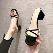ZZJJC 샌들녀 패션 중 힐 슬리퍼녀 외에 미끄럼 방지 토트힐을 신는 여성
