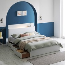 크렌시아 소놉스 LED 리노 서랍 슈퍼싱글/퀸 침대프레임 (매트제외), 화이트