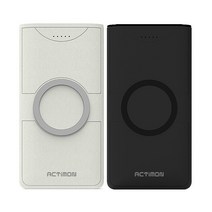 액티몬 무선 충전 대용량 보조배터리 10000mAh 동시충전 USB 2포트 듀얼케이블 휴대폰 보조밧데리, 블랙