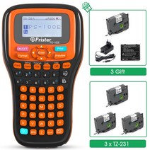 라벨 프린터 바코드 미니 네임 스티커 넘버링 기 블루투스 휴대용 출력 인쇄 산업용 가있는 3pk 11.7mm hse631 테이프 ps100e 형제 pt 메이커와 호환되는 무선, 프린터-3 tze-231, 미국 플러그