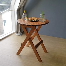 프라이드리빙 아카시아 원목 실내야외 테라스 티테이블_원형 접이식테이블 원목테이블 야외테이블, 브라운