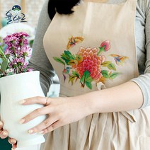 민화도안이그려진 공방앞치마 어린이집교사앞치마 빅사이즈앞치마 교사앞치마 주방앞치마, 모란도 베이지, 1개