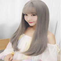 생머리 긴머리 스타일 연출 롱 자연스러운 웨이브 헤어 머리 여자 가발 귀여운 통가발 패션 미용 소품 원형 탈모 엠자 커버 단정한 단발 고급 볼륨 공연 드라이 인조모 덧 붙임 여신, 밀크브라운(가발망 없음)