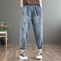 퀸앤조이 유니콘 스타 자수 데님 배기팬츠