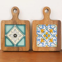 스페인풍 원목 타일 컴받침 냄비 받침대 주전자받침 냄비받침대 실리콘매트 조리도구 냄비받침 냄비매트