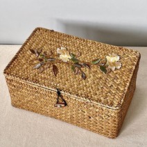 라탄바구니 볼가바구니대나무 바구니 짠 손 상자 커버 결혼식 중추절 등나무 정리 주방 스토리지 피크닉 가, 03 medium Golden Rose