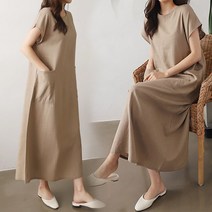 NewCare 루즈핏 린넨 롱 원피스 데일리 양포켓 77 88 롱 원피스