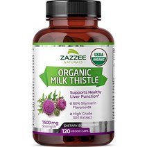 Zazzee USDA 유기농 밀크씨슬 추출물 캡슐 120 비건 캡슐 7500 mg 강도 80％ 실리마린 플라보노이드 효능 30:1 추출물 USDA 인증 오르가, 1개