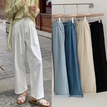 와이드 뒷밴딩 핀턱 면바지 여성 팬츠 통바지 여름 봄