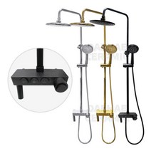 KJ사각 버튼식 크롬 블랙 해바라기 레인샤워 (샤워줄 샤워헤드 설치부속 포함), 선택02-골드