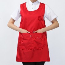 레뷰가운 AE212 원피스앞치마 지퍼주머니 레이스 옆단추 시장 식당 화원 서빙복 앞치마, AE212_빨강(M)