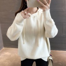YI MING 여성 신제품 니트 후드티 블랙 후드니트 스웨터 빅 사이즈 짜기 니트 F223