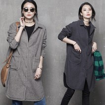 [자체제작] M852 피치스킨 빅포켓 셔츠 카라 롱 원피스 블라우스