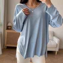 옷자락 여자 찰랑 스판 라운드넥 옆트임 흰색 검정색 티셔츠