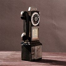 옛날전화기 레트로소품 엔틱전화기 모델 클래식 룩 다이얼 유료 벽걸이 품 홈 인형 미니어처 선물, 검은색